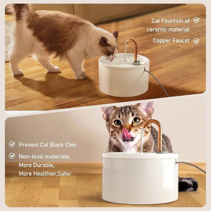 DOOOB Ceramic Cat Water Fountain, 2.1L/71oz Ceramic Cat Fountain, Automatic Ceramic Water Fountain For Cats, Pet Water Fountain With Ultra-Quiet Pump And Filter & Sponge (White) - 白色陶瓷貓噴泉 - 查看 1