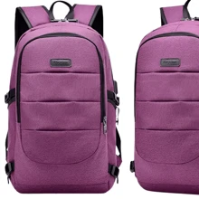 Mochila Antirrobo Con Conexión USB Y Salida De Audífonos - Compartimiento Para Laptop - Correas Resistentes Y Seguras - Multifuncional Para Escuela U Oficina - Tela Transpirable En Parte Trasera - Morado - Ver 5