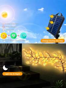 1 件太阳能藤条灯，96LED 人造树枝灯，带 8 种照明模式，适用于户外、庭院、露台、花园、情人节、露营、阳台墙壁装饰 - 棕色 - 查看 2