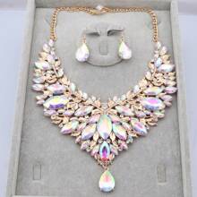 1 Set Elegant Crystal & Rhinestone Water Drop Necklace Earrings Jewelry Set, Suitable For Women Wedding Party Holiday Celebration, Birthday & Valentine's Day Gift,Mom,Mother,Mother's Day,Gift