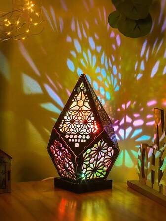 1PC New Bohemian Night Light Wooden Decoration Decoration Starry Sky Light Floor Projection Light Suitable For Holiday Commemorative Gifts Indoor Bedroom Living Room Study Room Decoration Projection Light Creative Romantic Candlelight Dinner LED Lantern Starry Sky Floor Projection Light Suitable For All Kinds Of Festive Atmosphere Gifts For Friends, Lovers And Relatives