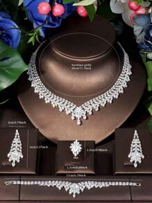 1 Set Luxury Cubic Zirconia & Floral Decor Jewelry Gift Set, Ideal For Women Anniversary