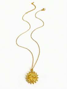 Monlansher 1pc Women's Stainless Steel Pendant Necklace, Fashion Metal Sun Flower & Smiling Face Hollow Curved Tube Pendant Design On Snake Chain, Stylish Layered Necklace