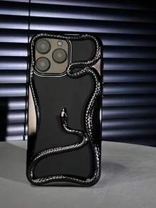 优雅镂空蛇纹设计哑光电镀软手机壳适用于 16 Pro Max/ Pro/ 16、15 系列、14、13、12、11 情侣壳，散热防水防震防摔防刮 - 黑色 - 查看 5