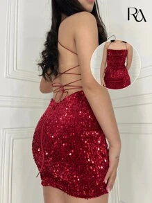 Vestido Manu | Veludo Com Paetê Brilhoso (Tecido Exclusivo) Tubinho Costas Nua Com Amarração - Festa, Eventos, Aniversário, Balada, Noite, Dia