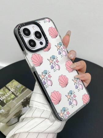 1pc Fashionable Transparent Dual Color Ocean Element Printed Anti-Drop Phone Case, Fit For IPhone11 12 13 14 11Promax 12Promax 13Promax 14Promax XR 15 15PRO 15PROMAX 16 16PRO 16PROMAX