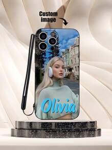 1 Funda de teléfono personalizable de TPU negro y 1 correa de silicona negra para cordón, compatibles con iPhone, Galaxy, Redmi y talla grande modelos de teléfono