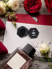 1PC Velvet Jewelry Ring Box, 3-Slot Hexagonal Ring Gift Box Vintage Ring Display Stand For Wedding Ceremony Proposal Valentine's Day Gift (Black,3 Slots) Sun Travel Cool Back To School - Black - View 7