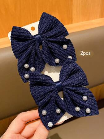 2pcs Fashionable & Sweet Bow Hair Clips, Suitable For Everyday Use