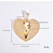 Mặt dây chuyền hình trái tim nứt tùy chỉnh, chất liệu đồng thau đính đá Cubic Zirconia, dây chuyền ảnh tự làm, phong cách Hip Hop, phụ kiện đeo hàng ngày cho cặp đôi, kèm 1 dây chuyền bện. - Nhiều màu - Xem 5