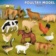 12 件迷你仿真农场动物玩具模型套装，包括绵羊、驴、牛、奶牛、公鸡、母鸡、马、山羊、兔子、小猫、小狗、鹅和其他小型农场家禽，教育学习玩具模型，生日和节日礼物 - 彩色 - 查看 15