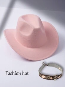 1 Pc Rose & Leaf Retro Pattern Bohemian Vintage Polyester Embroidered Beaded Rhinestone Felt Hat, Newsboy Cap, Cowboy Hat, All-Season Fashion Versatile Work Hat With Detachable Chain