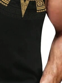 男士复古 3D 几何印花背心 - 无袖、圆领休闲夏装， - 彩色 - 查看 3