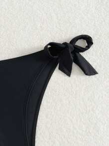 Black Basic Adjustable Side-Tie Fashion Bikini Bottom, Suitable For Graduation, Independence Day, Valentine's Day, Music Festival