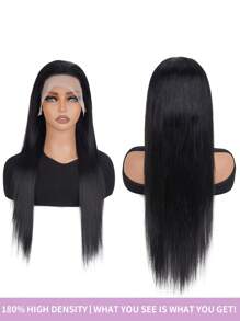 直发蕾丝前部假发 13x4 180% 密度透明蕾丝前部真人发假发 适合女性 已拔取婴儿头发 - 黑色 - 查看 2