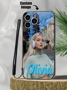 1 Funda de teléfono personalizable de TPU negro y 1 correa de silicona negra para cordón, compatibles con iPhone, Galaxy, Redmi y talla grande modelos de teléfono