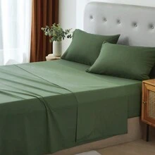 3/4 Piece Home Bed Sheet Set, Soft, Cooling, Comfortable And Breathable Bedding Set, Hotel Luxury Home Summer Bedding Sheets Twin, 1 Or 2 Pillowcases, 1 Flat Sheet And 1 Fitted Sheet,Room Decor,  Ideal Gift. - Dark Green - View 6