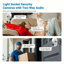 Light Bulb Camera 2K Resolution Home Wifi3MP Security Camera, Intelligent 360 Ptz Indoor/Outdoor Light Bulb Security Camera, Remote Voice Intercom HD Night Vision Light Bulb Security Camera Can Be Used Indoors And Outdoors - 白色 - 查看 4