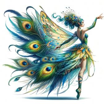 1pc/2pcs/3pcs Peacock Dancer Ironing Transfer Patch, Cartoon Theme Hot Pressing Patch, DIY Fashion Adhesive Decoration, Suitable For Clothing, Backpacks, Hats, Pillows - Vibrant Peacock Feather Design