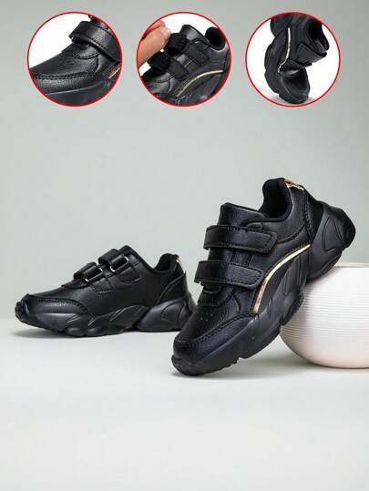 Children Solid Color Fashion Versatile Sneakers Canvas Shoes Flat Hook And Loop Casual Running Shoes