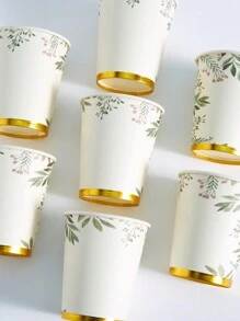 10/25pcs, 9oz Plant-Based Green Leaf Paper Cups, Sage Green Leaf Party Cups, Green Leaf Bridal Shower Cups, Eucalyptus Shower Decorations And Sage Green Birthday Decorations, Disposable Paper Cups - Multicolor - View 5