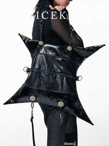 The New Dark Cool Girl Large-Capacity Shoulder Bag With Multi-Back Method And Multi-Pocket Design Four-Pointed Star Bag Is The Same Niche Retro Solid Color Special-Shaped Y2K Crossbody Bag Halloween Christmas Eve Cosplay Bag.