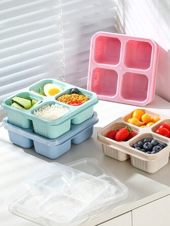 4格便当盒带盖，不串味，适合分享和打包食物，零食隔间盒，坚果糖果密封盒，小食品，糕点，水果，冰箱保鲜盒，学校用品