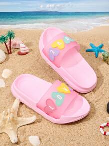 1 Pair Girls' Comfortable, Fashionable, Casual, Lightweight, Cute Cartoon Pink Heart Indoor/Outdoor Beach Anti-Slip Wear-Resistant Foam Slippers, Suitable For Spring/Summer - Pink - View 5