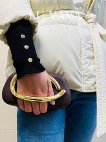 优雅精致的勃艮第棕色 PU 手提包，金色五金装饰，新颖豆袋。适合女性日常约会、度假、晚宴、婚礼服装搭配、新年服装推荐。，女士包包优雅、奢华