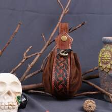 4pcs Casual PU Leather Vintage Medieval Alchemist & Viking Warrior Costume Set, Includes Headpiece, Wristbands And Belt, Perfect For Holidays, Cosplay Parties, Suitable For All Seasons, Black Faux Leather - A - View 5