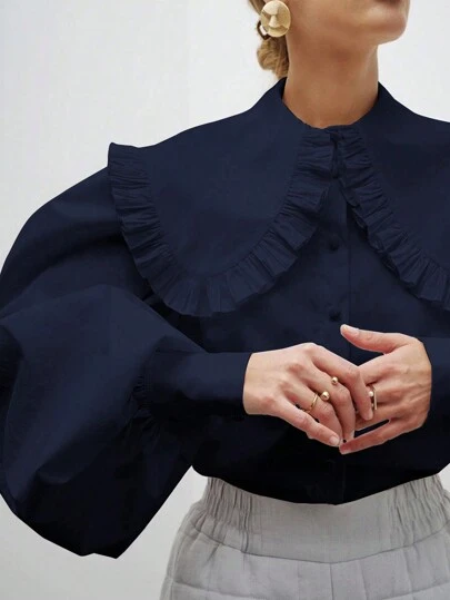 Girls T-Shirt Peter Pan Collar Long-Sleeved Commuting Casual Relaxed Sense Simple Girl Casual Spring Summer Autumn Shirt