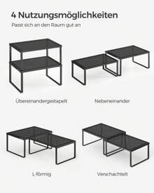 SONGMICS Gewürzregal, 4er Set, Küchenregal, Küchen-Organizer, Küche, 
Gewürzhalter, erweiterbar, stapelbar, kleines Regal, Metall - Schwarz - Übersicht 7