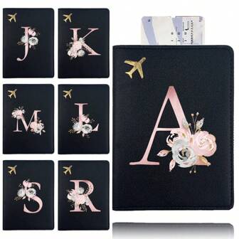 Initial/Alphabet 26 Letters Pattern RFID Blocking Passport Holder, Credit Card Wallet, Travel Accessories, Wedding Gift, Cash & Card Organizer, Essential For Travel & Back To School