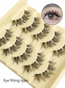 Asiteo 5 对 Manga Wispy 鱼尾假睫毛，初学者友好，透明茎自然睫毛，适合宴会、派对、日常佩戴