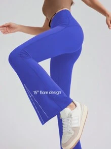 AFZ High Waist Flare Leggings Nude Feel Tummy Control Back Inner Pocket Yoga Pants For Leisure And Sports - 藏蓝色 - 查看 3