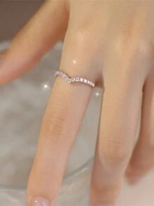 2 pièces Ensemble de bagues de mariage en or rose minimaliste en forme de V avec faux moissanite, bagues de fiançailles pour couple pour un port quotidien - Or rose - Voir 6