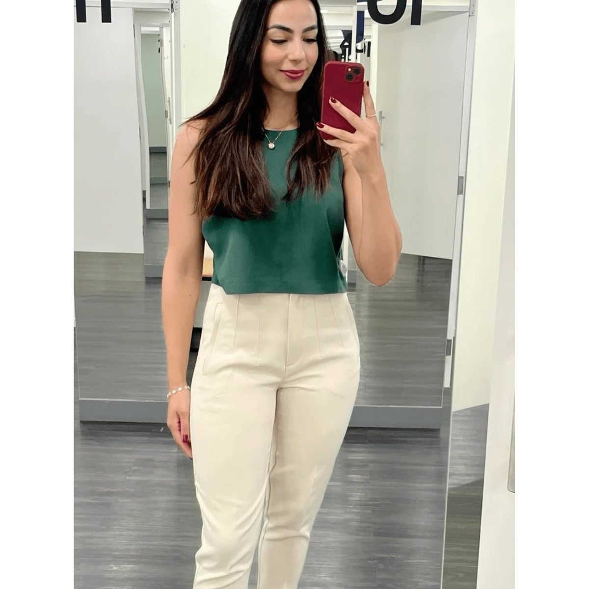Women's High-Waisted Cargo Sweat Shorts With Elastane - Màu be - Xem 1
