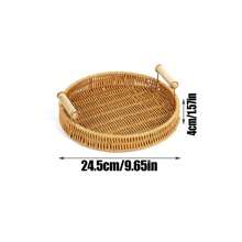 3 Hand-Woven Rattan Bread Baskets Fruit Basket Trays, Kitchen Accessories Tools, Home Decor Storage Baskets, Round Rattan Service Trays With Handles, Suitable For End Table Decorations, Breads, Fruits, Snacks