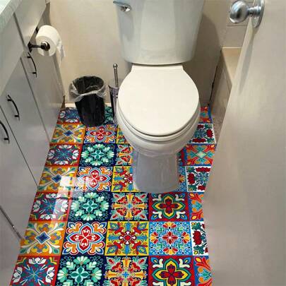 10 miếng dán tường họa tiết Mandala nhiều màu sắc, trông giống gạch men, chất liệu PVC hiện đại, có thể bóc dán, phẳng, thích hợp trang trí nhà cửa, nhà bếp, phòng ngủ, tường và sàn nhà.