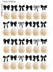 24 stuks zwarte strik cupcake toppers verjaardagsfeestdecoraties, strik verjaardag cupcake toppers, vrijgezellenfeest bruiloft decoraties, zwarte strik cake smash foto rekwisieten