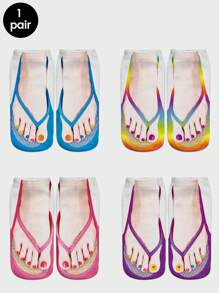 1 pereche de flip-flops amuzanți cu model 3D șosete populare unisex, cadouri, zilnic