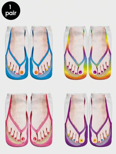 1pair Funny Flip-Flops 3D Pattern Unisex Popular Socks, Gifts, Daily
