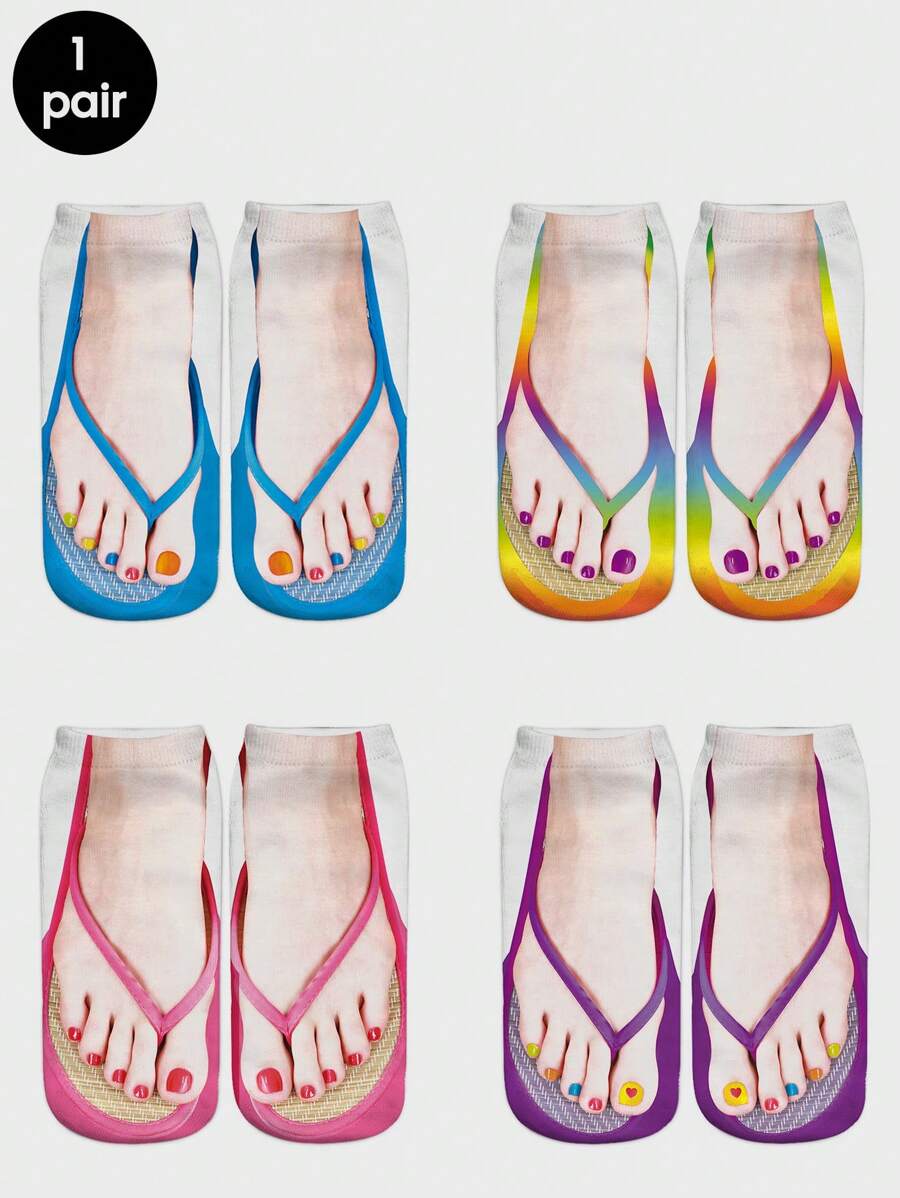 1 pereche de flip-flops amuzanți cu model 3D șosete populare unisex, cadouri, zilnic