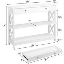 TV Stand, Entertainment Center With Drawer, 39.5" Media Console Table For TV With 2 Open Shelves For Bedroom, Living Room, Entryway, White
