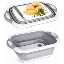 Tabla de Cortar Plegable 3 en 1 Multifuncional, Lavabo Portable para Frutas y Verduras con Drenaje y Tapón - Multicolor - Ver 3