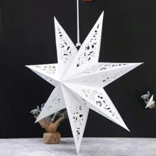 1/3 Decoraciones de araña de papel con forma de estrella - Diseño elegante calado, luz cálida, adecuado para el hogar, dormitorio, boda y decoraciones navideñas, sin baterías ni alimentación requerida, decoración de boda, farolillo de papel decorativo, sin alimentación requerida, para iluminación decorativa, bombilla no incluida, lámpara con forma de estrella calada, adecuada para decoraciones de Eid y Ramadán, Feliz Eid, suministros para fiestas festivas, regalo de Eid, decoración navideña, colgante de estrella - Blanco - Ver 9