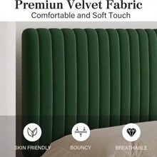 Twin Bed Frame, Velvet Upholstered Platform Bed With Vertical Channel Tufted Headboard And Footboard, Pink/ White/ Green/ Black/ Blue, Full Bed Frame/ Queen Bed Frame/ King Bed Frame ﻿ - 綠色 - 查看 2