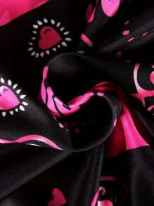 Womens Long Sleeve Valentine Day Jumpsuit Bodycon V Neck Heart Lip Print Button Down Short Romper Indoor Sleepwear