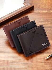 1-3pcs/Set Men's Pu Leather Short Wallet, Fashionable Plaid Soft Wallet, Large Capacity Multi-Card Slots, Can Store Large Bills, Simple Coin Pocket, Credit Card Bank Card ID Card Photo Slot, Business Casual Style, Is An Ideal Gift For Men's Birthday Or Partner, Youth Fashion Style For Men And WomenLarge Capacity Multi-Card Slots,Business Casual Style,Birthday Gift,Graduation Gift,Father's Day Gift - Multicolor - View 1