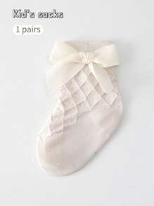 1 Pair Girls Bow Decorated Short Socks, Lolita Style Mid-Calf Socks For Spring/Summer, Baby Princess Knee High Socks For Autumn